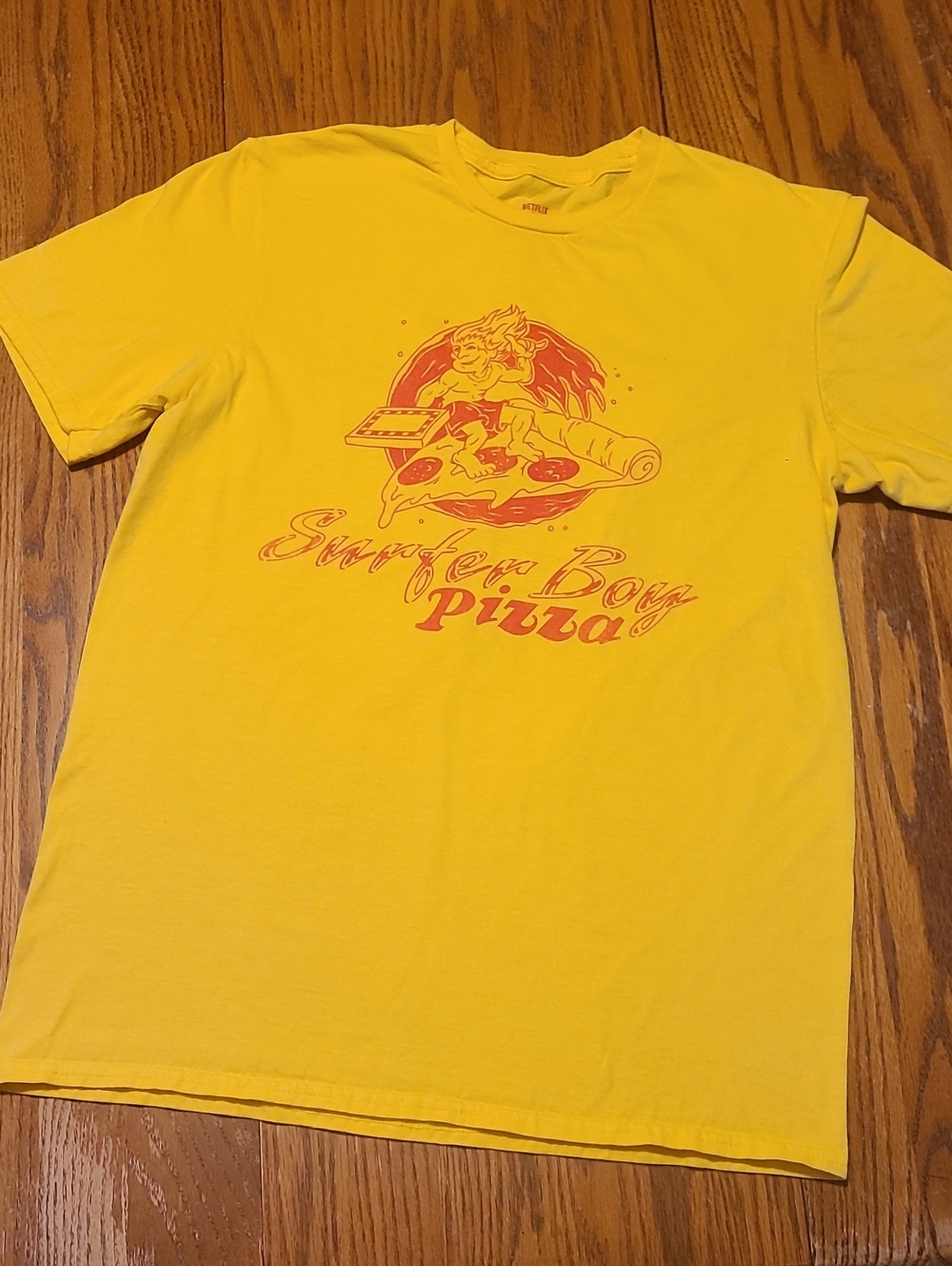 Surfer Boy Stranger Things Pizza Graphic Tee - Yellow - Medium